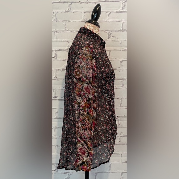 Band of Gypsies Floral Patchwork oversized bohemian Chiffon Blouse -Size Medium - Picture 2 of 6